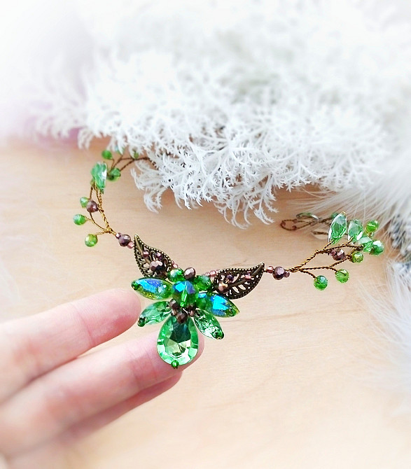Ельфійська діадема салатовий зелений бронза гілка ельф косплей аніме театр сцена Луцк - изображение 1