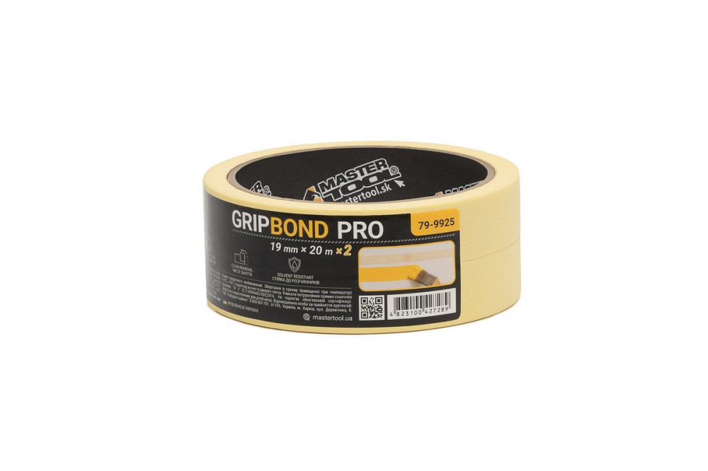 Лента малярная универсальная MASTERTOOL GripBond Pro 19 мм×20 м 2 шт желтая 79-9925 Харків - зображення 2