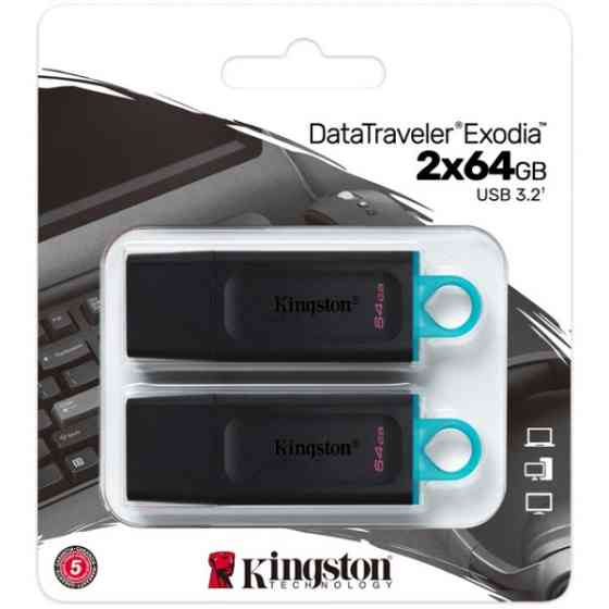 Флеш пам'ять Kingston DT Exodia 64GB USB 3.2 Black/Blue 2 Pieces (DTX/64GB-2P) Харків