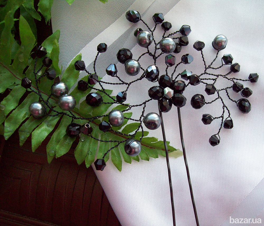 прикраса шпилька для волосся Темна павутинка чорний сірий квітка на голову графітовий вечірня Луцьк - зображення 2