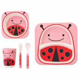 Дитячий набір посуду Stenson Божа корівка MH-2770-4 5 предметів малиновий Київ - зображення 1