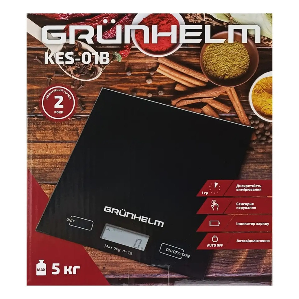 Весы кухонные Grunhelm KES-01B 5 кг черные Київ - зображення 3