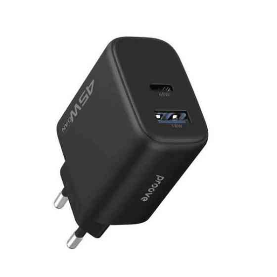Мережевий зарядний пристрій Proove Silicone Power 2 45W (Type-C + USB) Black (WCSP24110001) Харків