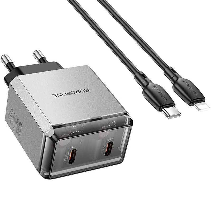 СЗУ Borofone BN21 Lena PD40W+QC3.0 (2USB-C) + кабель Type-C to Lightning Херсон - изображение 5