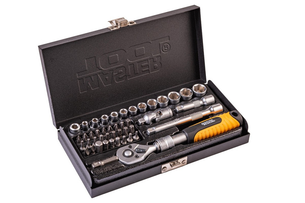 Набор инструментов MASTERTOOL PROFI ¼" 45 шт 4-13 мм телескопическая трещотка CrV50BV30 металлически Харьков - изображение 2
