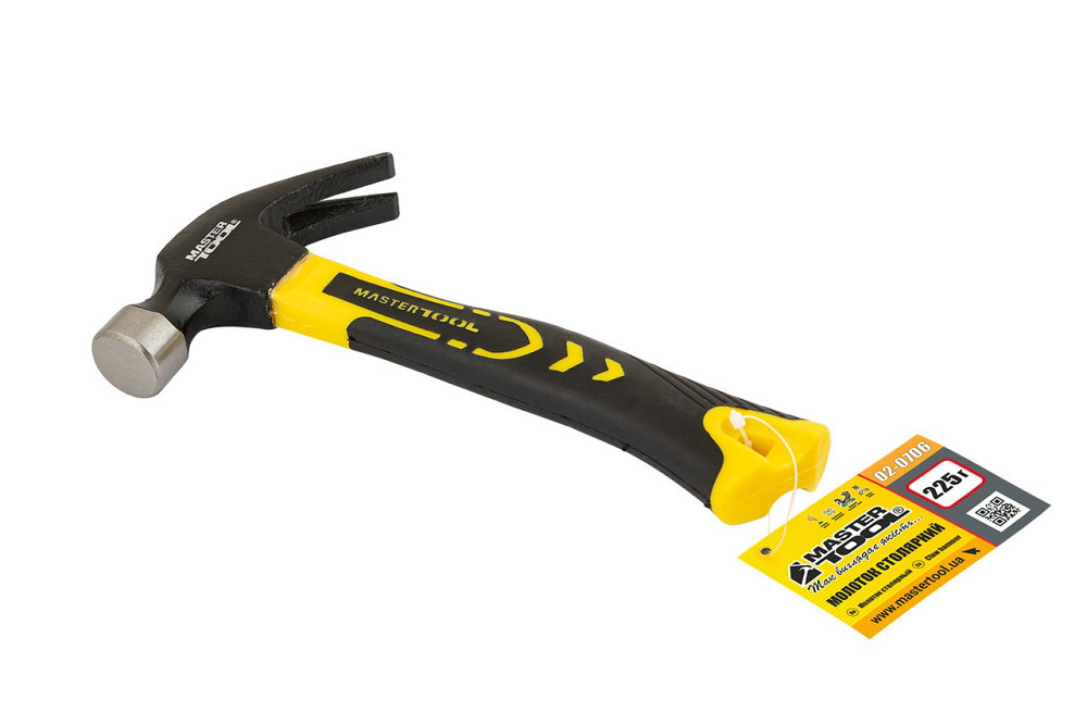 Молоток столярный MASTERTOOL 225 г HRC 50 рукоятка фиберглассовая 160 мм 02-0706 Харьков - изображение 1
