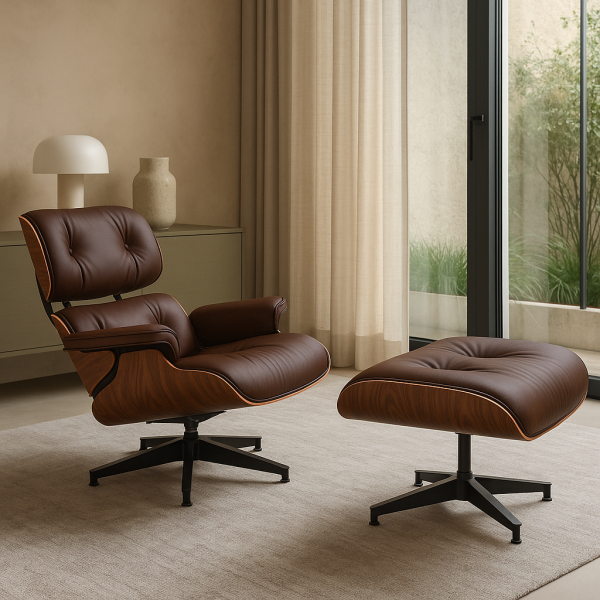 Дизайнерське крісло Релакс з отоманкою, натуральна шкіра, дерево чорне, коричневе, біле Дніпро - зображення 8