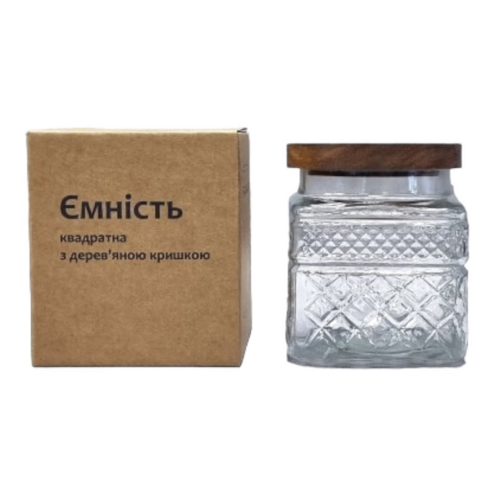 Емкость стеклянная SNT с деревянной крышкой 1л квадрат Одесса - изображение 8