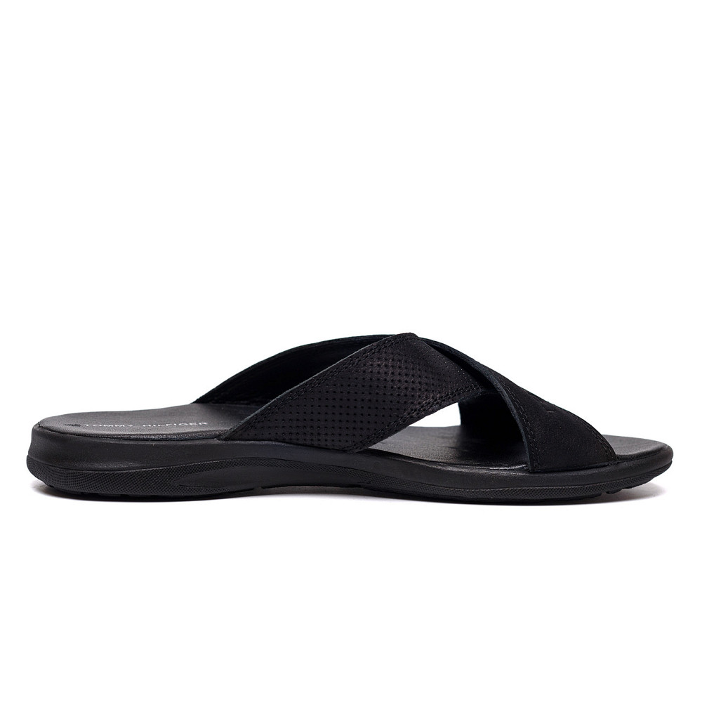 Мужские кожаные  летние шлепанцы-сланцы Tommy Hilfiger Black Київ - зображення 4