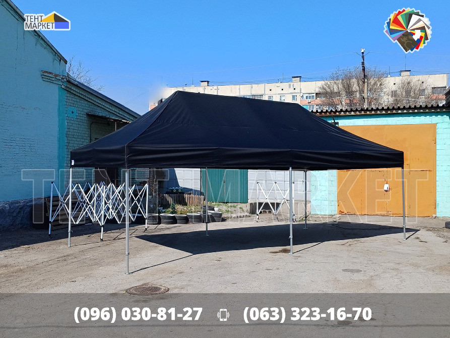 Намет розкладний 8х4. Шатер розсувний Чорний тент трансформер. Виготовлення шатри, тенти для наметів Запорожье - изображение 4