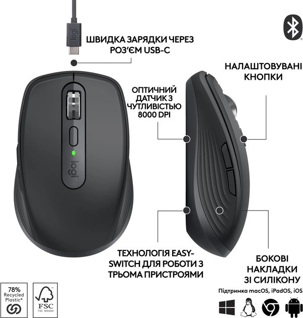 Мышь компьютерная безпроводная Logitech MX Anywhere 3S Graphite L910-006929 графитовая Киев - изображение 6