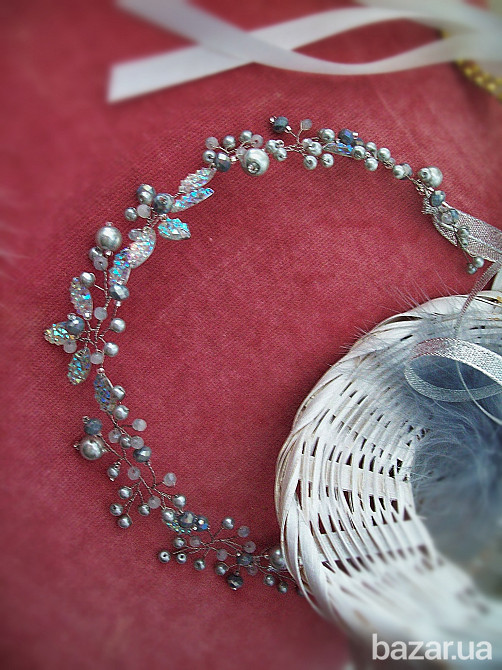 Перлинна мрія комплект срібний колір сірий перли намистини кришталь для волосся сережки Луцьк - зображення 3