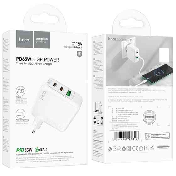 СЗУ Hoco C115A Header PD65W+QC3.0 (1USB-A/2C) Херсон