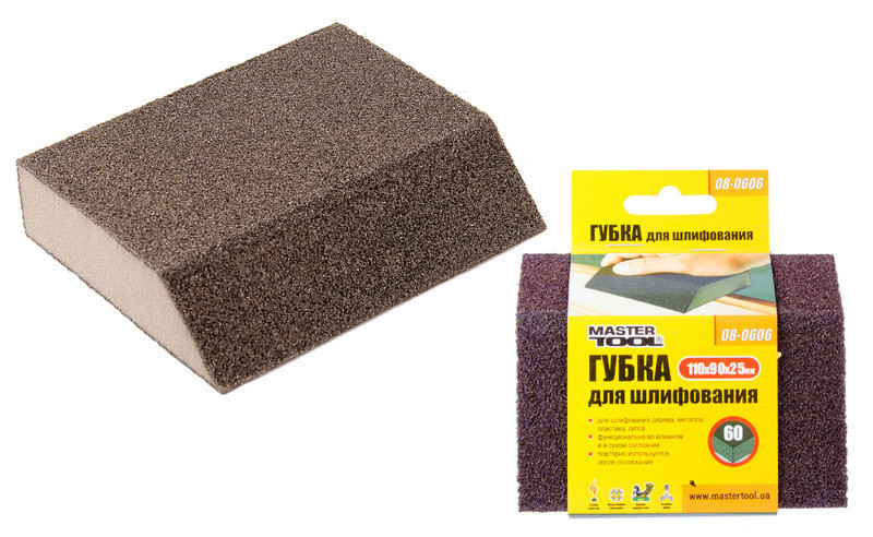 Губка для шлифования MASTERTOOL ТРАПЕЦИЯ Р60 110х90х25 мм 08-0606 Харків - зображення 1