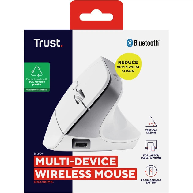 Мышь компьютерная безпроводная Trust Bayo Multidevice Ergonomic White 25399_TRUST белая Київ - зображення 9