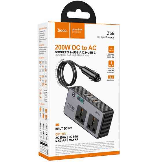 АЗУ инвертор Hoco Z66 New PD66W+QC3.0 (2USB-A/1C/2xSocket) (0.5m) Херсон