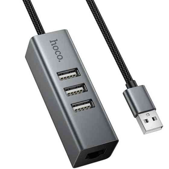 USB HUB Hoco HB1D USB to USB+3*RJ45 Metal Gray Харків