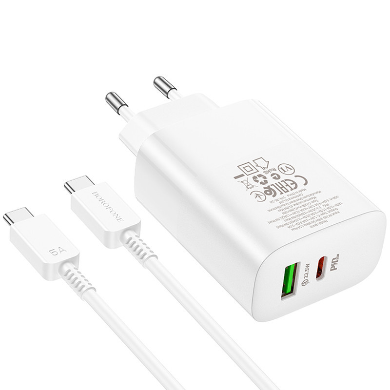 СЗУ Borofone BN10 Sunlight PD65W (1USB-A/1C) + кабель Type-C to Type-C Херсон - изображение 7
