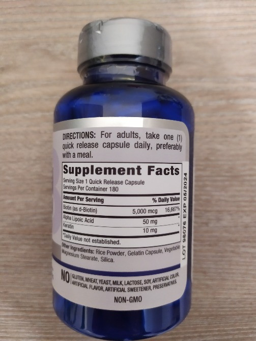 Біотин 5000 мкг з кератином і альфа-ліпоєва кислота, 180 капсул США. Тернополь - изображение 2