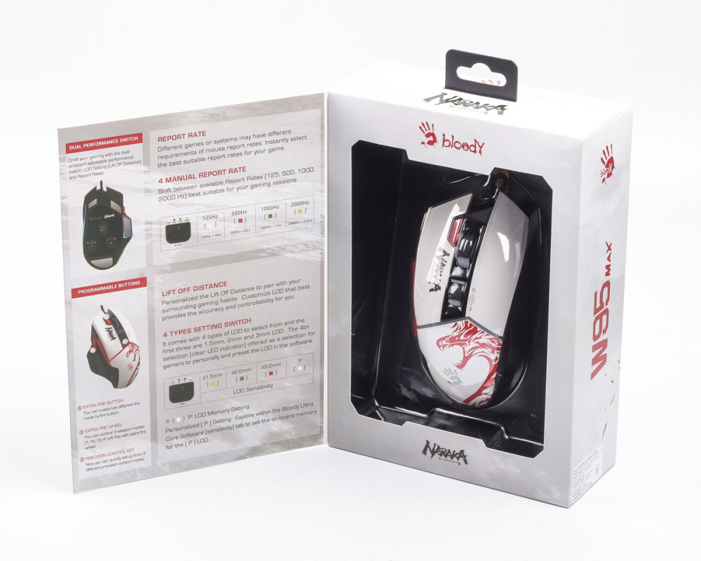 Мышь компьютерная проводная Bloody W95 Max Naraka белая с красным Киев - изображение 6