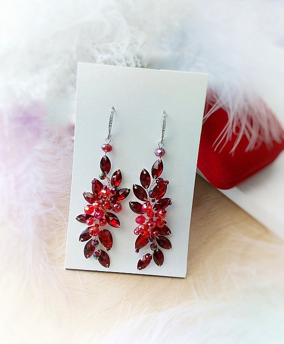 Червона калина сережки серьги червоний срібний колір набір прикраса гачки Луцьк - зображення 2