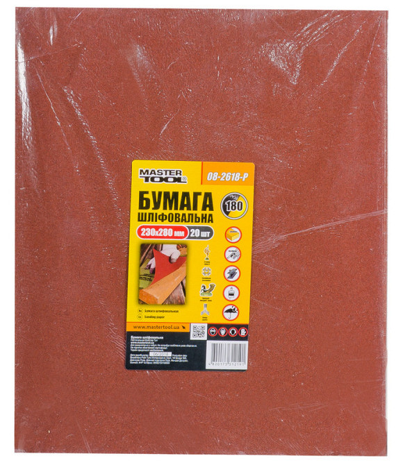 Бумага шлифовальная водостойкая MASTERTOOL Р180 230х280 мм 20 шт 08-2618-Р Харьков - изображение 1
