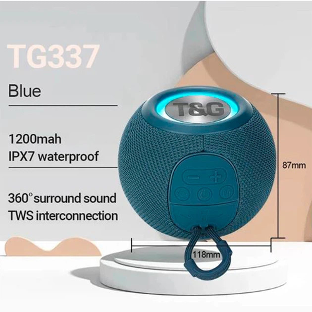 Колонка портативная Bluetooth T&G TG337 blue синяя Київ - зображення 4