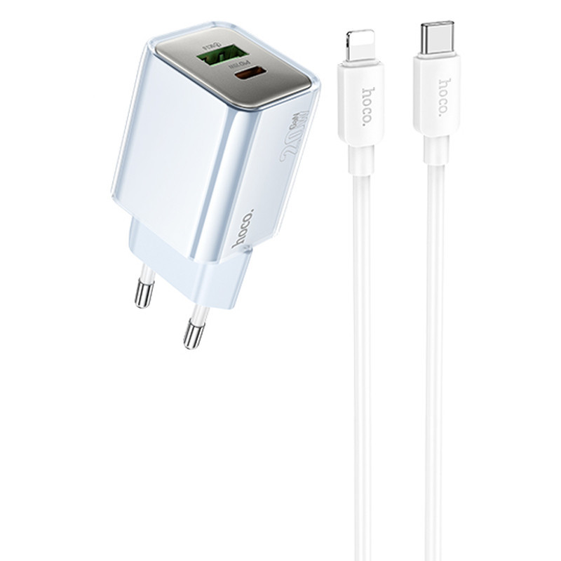 СЗУ Hoco N46 Glorious PD20W+QC3.0 (1USB-A/1C) + кабель Type-C to Lightning Херсон - зображення 1