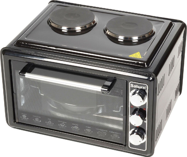 Велика електрична піч духовка 36 л з плитою Saturn STEC1072 чорна Вишгород - зображення 3