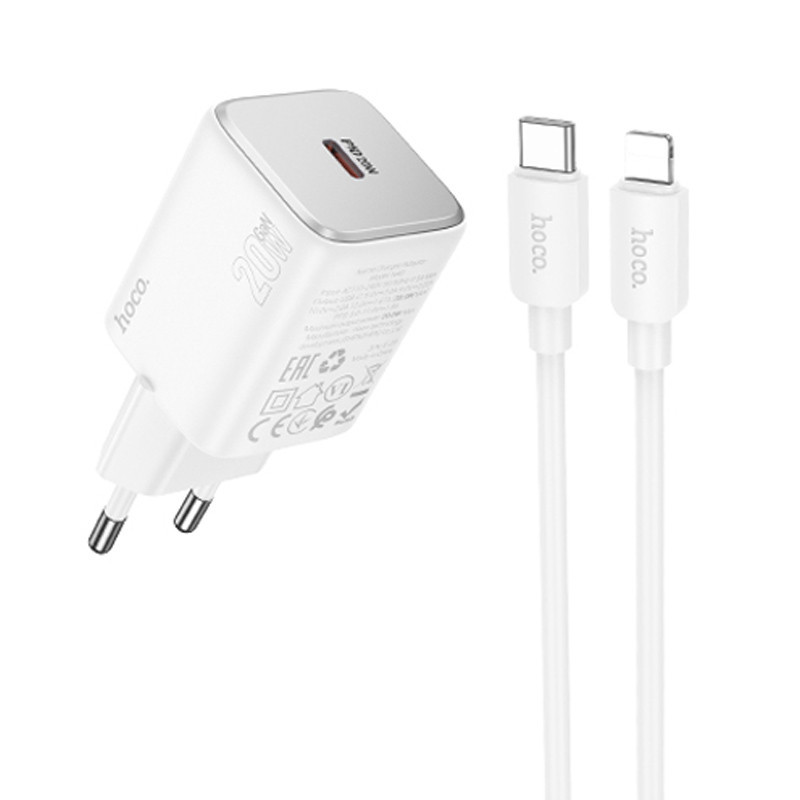 СЗУ Hoco N40 Mighty PD20W (1USB-C) + кабель Type-C to Lightning Херсон - зображення 1