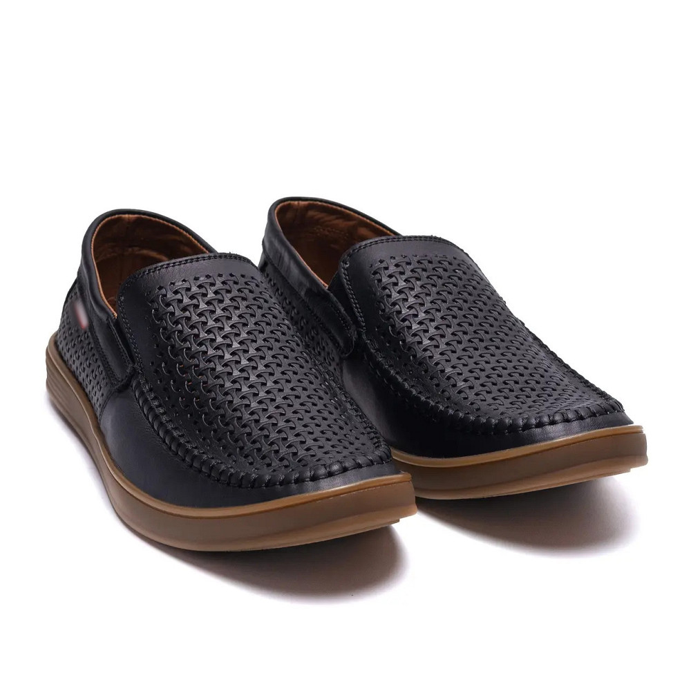 Мужские летние кожаные мокасины  LS перфорация Black Київ - зображення 2