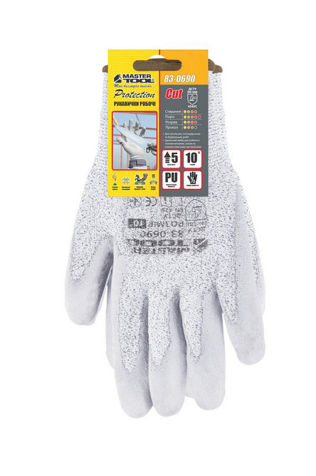 Перчатки порезостойкие MASTERTOOL армированное ПЭ волокно с полиуретановым покрытием ладони 10" подв Харків - зображення 2