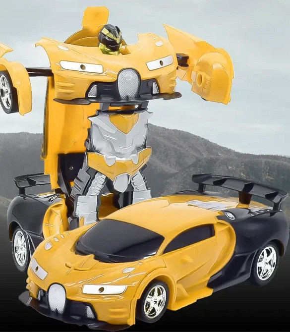 Машинка трансформер на радиоуправлении Bugatti-Robot 1:18 световые эффекты Черно-желтая Одеса - зображення 5