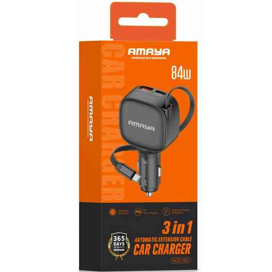 АЗУ Amaya ACC-12C PD57.5W+QC3.0 total 84W (1USB-A/1C) with retractable cable Type-C Херсон