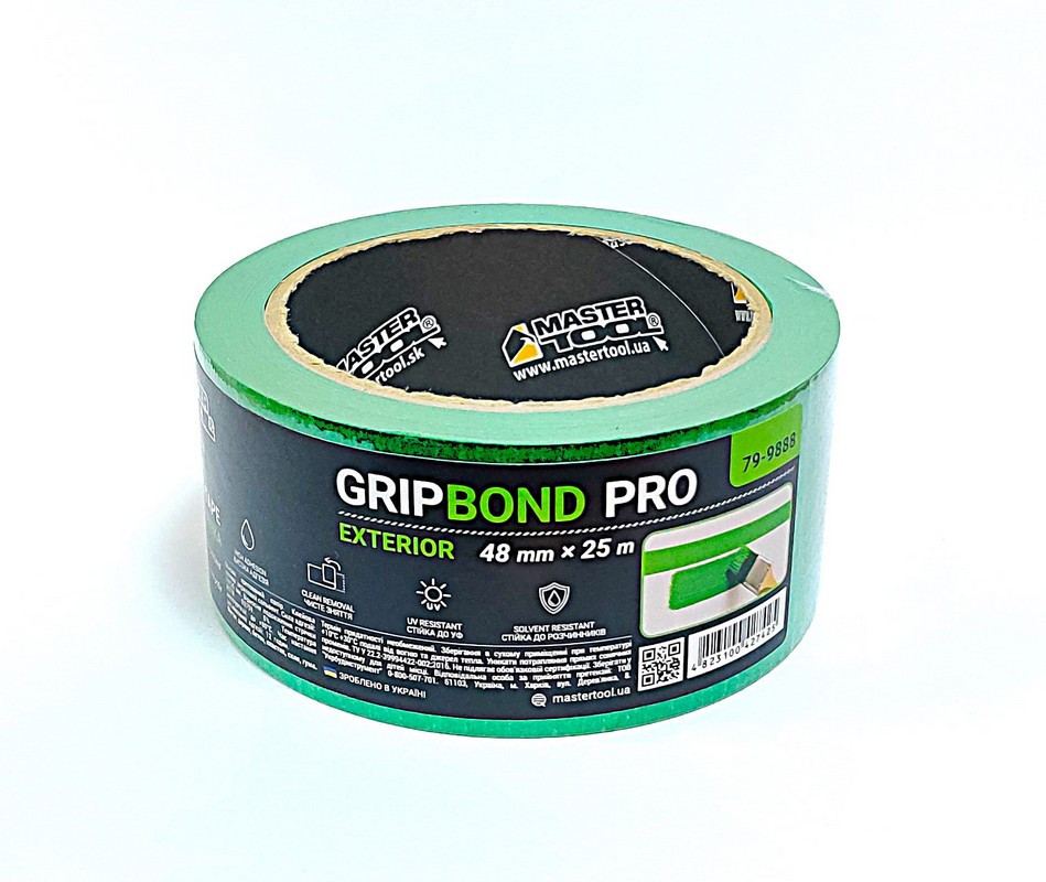 Лента малярная для грубых работ MASTERTOOL GripBond Pro Exterior 48 мм×25 м зеленая 79-9888 Харьков - изображение 1