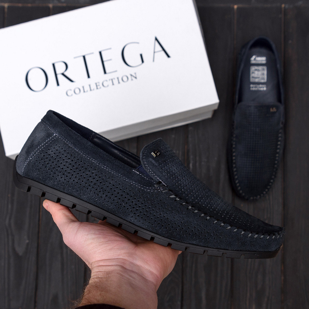 Мужские летние кожаные мокасины Legges Navy blue перфорация Київ - зображення 5