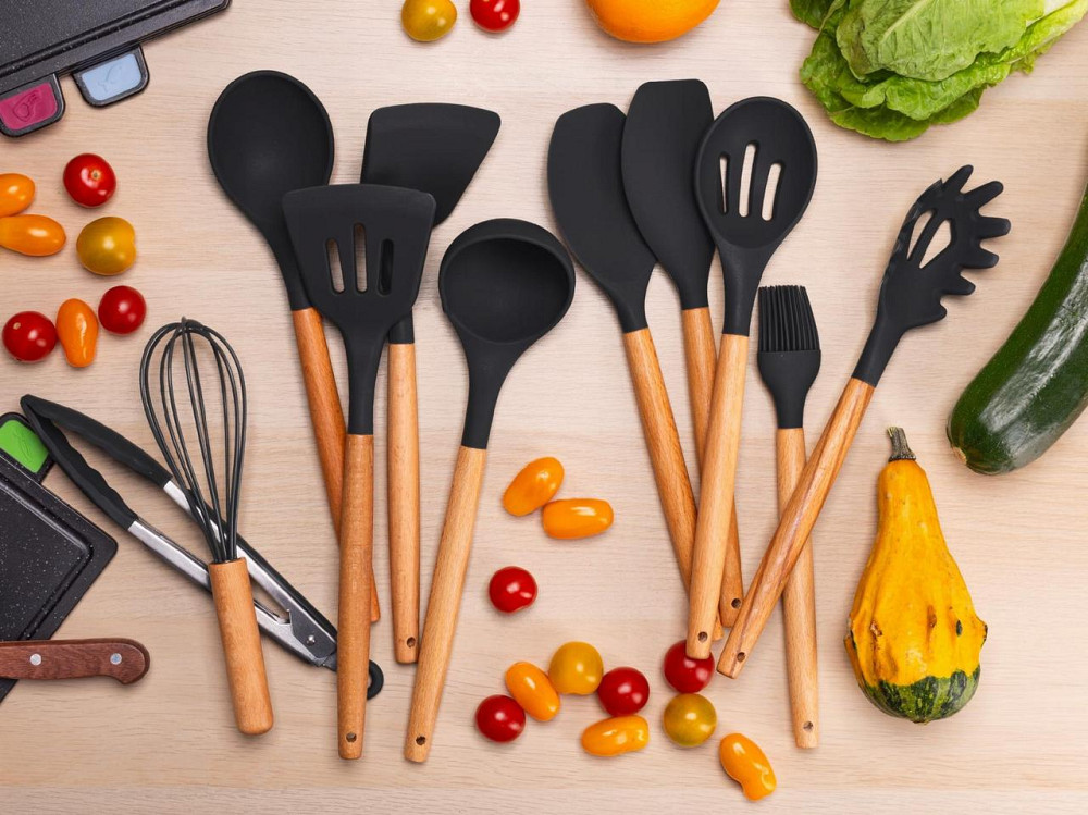 Набор силиконовых кухонных принадлежностей Kamille 12 предметов черный Одеса - зображення 4
