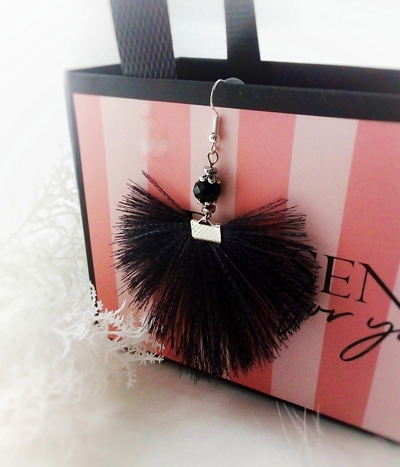 Сережки гачок чорний віяло листок серце тканинні підвіски китиці срібний гематит Луцк - изображение 1