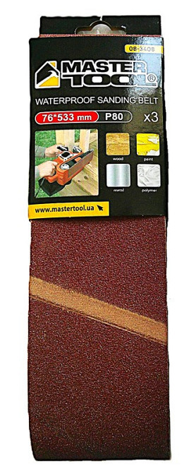 Лента шлифовальная MASTERTOOL зерно 80 76×533 мм 3 шт 08-3408 Харків - зображення 1