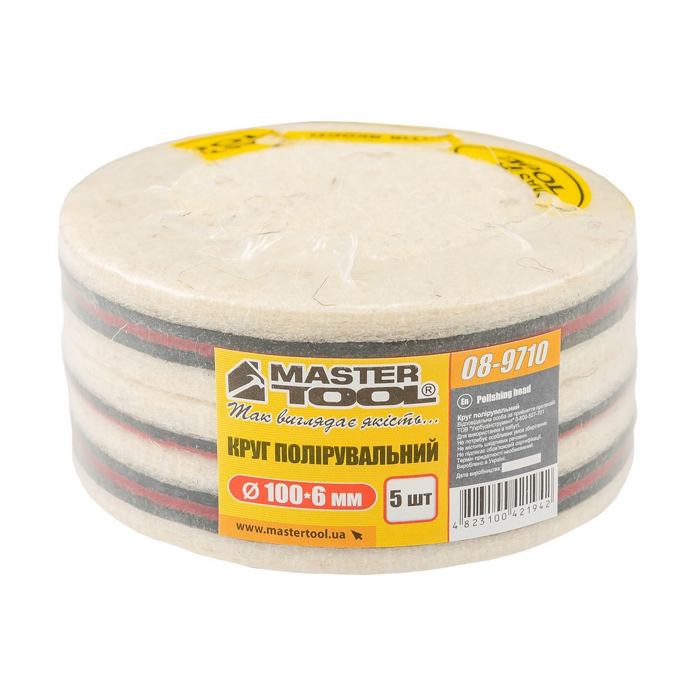 Круг полировочный MASTERTOOL на липучке из натурального войлока мягкий влагостойкий 6 мм Ø 100 мм на Харків - зображення 6