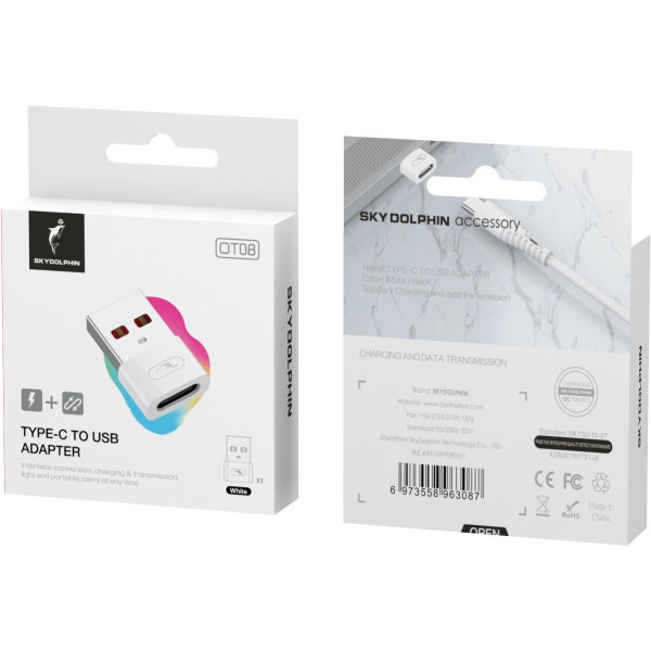 Адаптер SkyDolphin OT08 Mini Type-C tp USB (F/M) White (SDADPT-00032) Харків - зображення 1