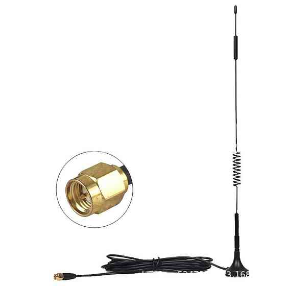 Антенна 680-2700 МГц 8 дБ, до 30 Вт, 2G 3G 4G LTE, 32 см, RG 174 3 м, SMA-male (штырь), на магнитном Дніпро