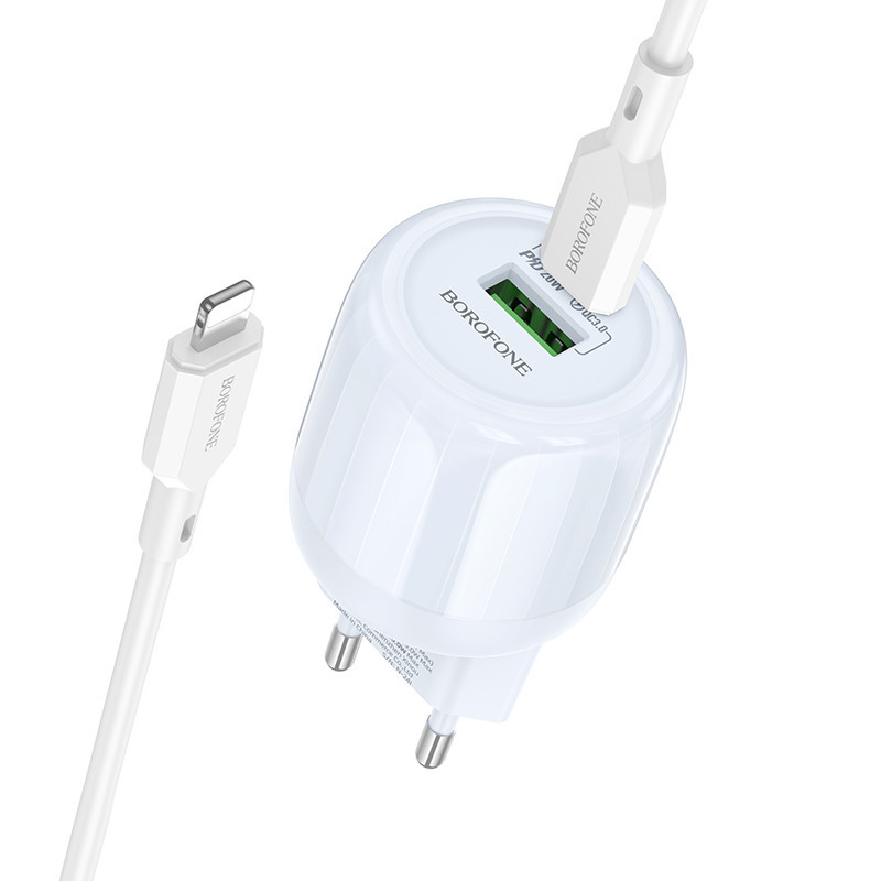 СЗУ Borofone BA93A Lustrous PD20W+QC3.0 (1USB-A/1C) + кабель Type-C to Lightning Херсон - зображення 1