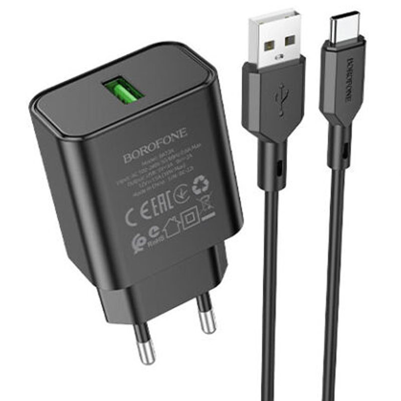 СЗУ Borofone BA72A Spring QC3.0 (1USB-A) + кабель USB to Type-C Херсон - изображение 1
