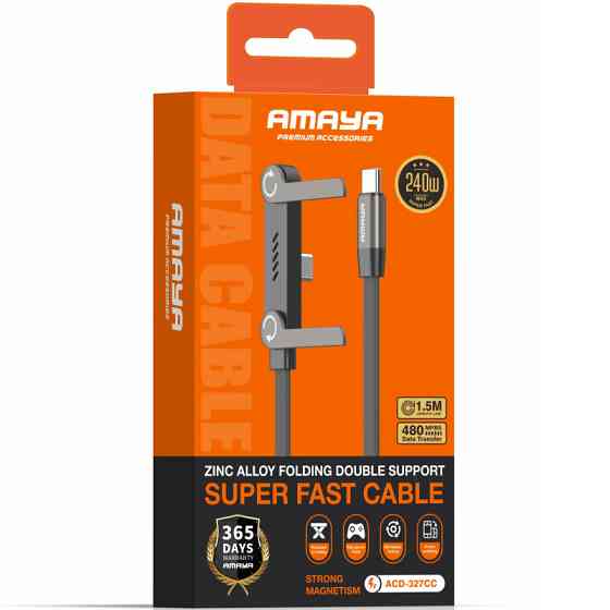 Дата кабель Amaya 327CC side plug and stand Type-C to Type-C 240W (1.5m) Херсон