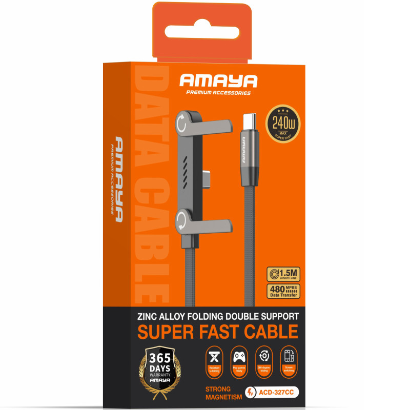 Дата кабель Amaya 327CC side plug and stand Type-C to Type-C 240W (1.5m) Херсон - зображення 2