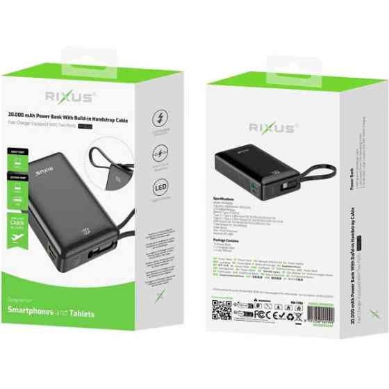 Power Bank Rixus RXPB02B 20000mAh 22.5W Black Харків