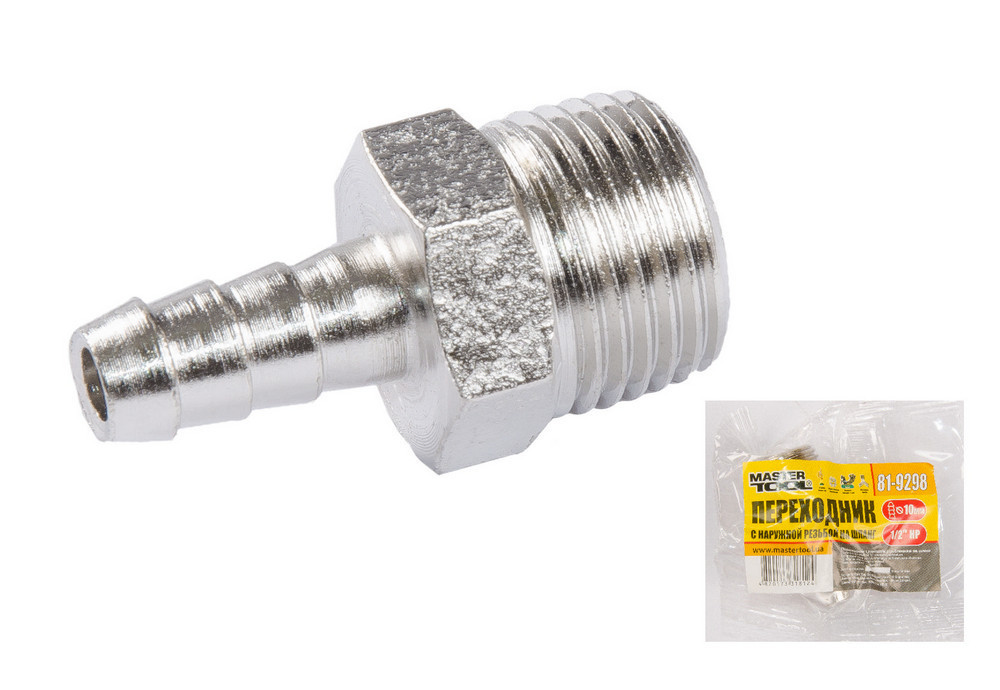 Переходник MASTERTOOL с наружной резьбой 1/2" - шланг 10 мм 81-9298 Харків - зображення 1