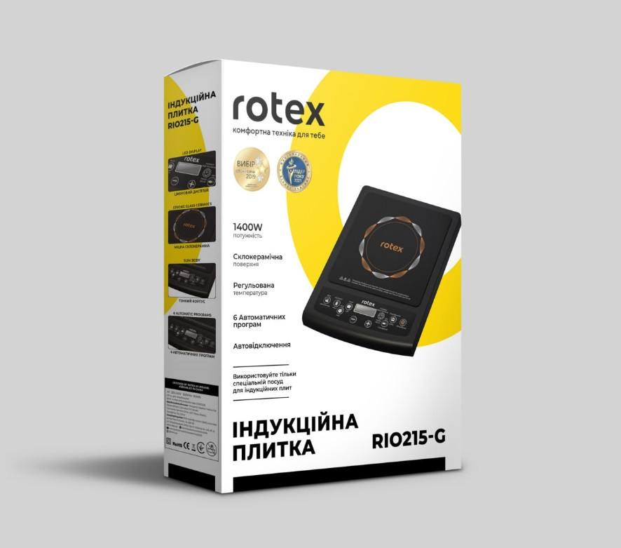 Плита индукционная электрическая настольная Rotex RIO215-G 1400 Вт черная Київ - зображення 4