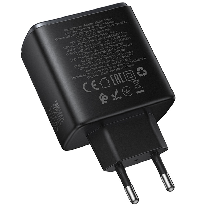 СЗУ Hoco C160A Upgrade PD65W+QC3.0 (1USB-A/2C) Херсон - зображення 3